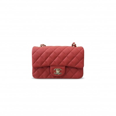 CHANEL MASTER MINI CLASSIC FLAP SHOULDER CAVIAR LEATHER RED (20*12*6cm)